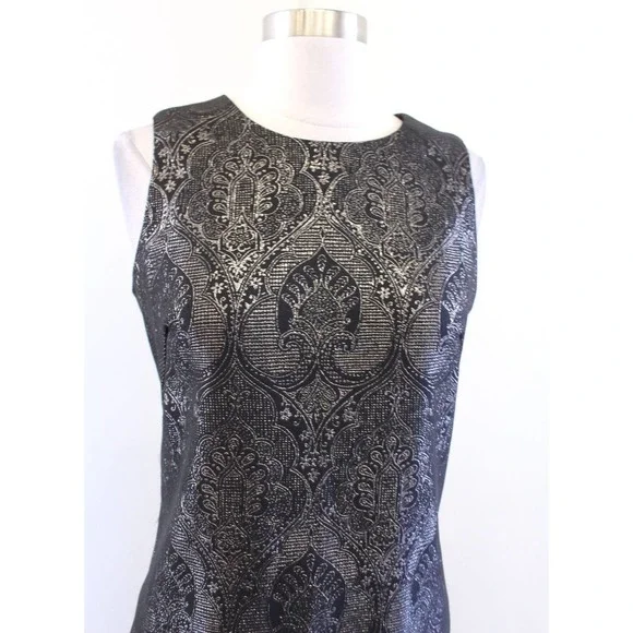 NWT J McLaughlin Zahara Black Champagne Jacquard Sheath Dress Size 2 Metallic - Picture 4 of 8